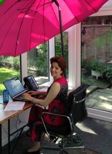 Gina Andrei under the Pink Umbrella
